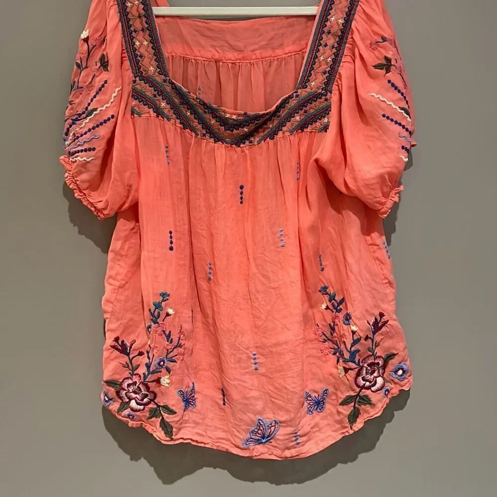 Johnny Was Aimee Puff Sleeve Peasant Top Shirt XL
